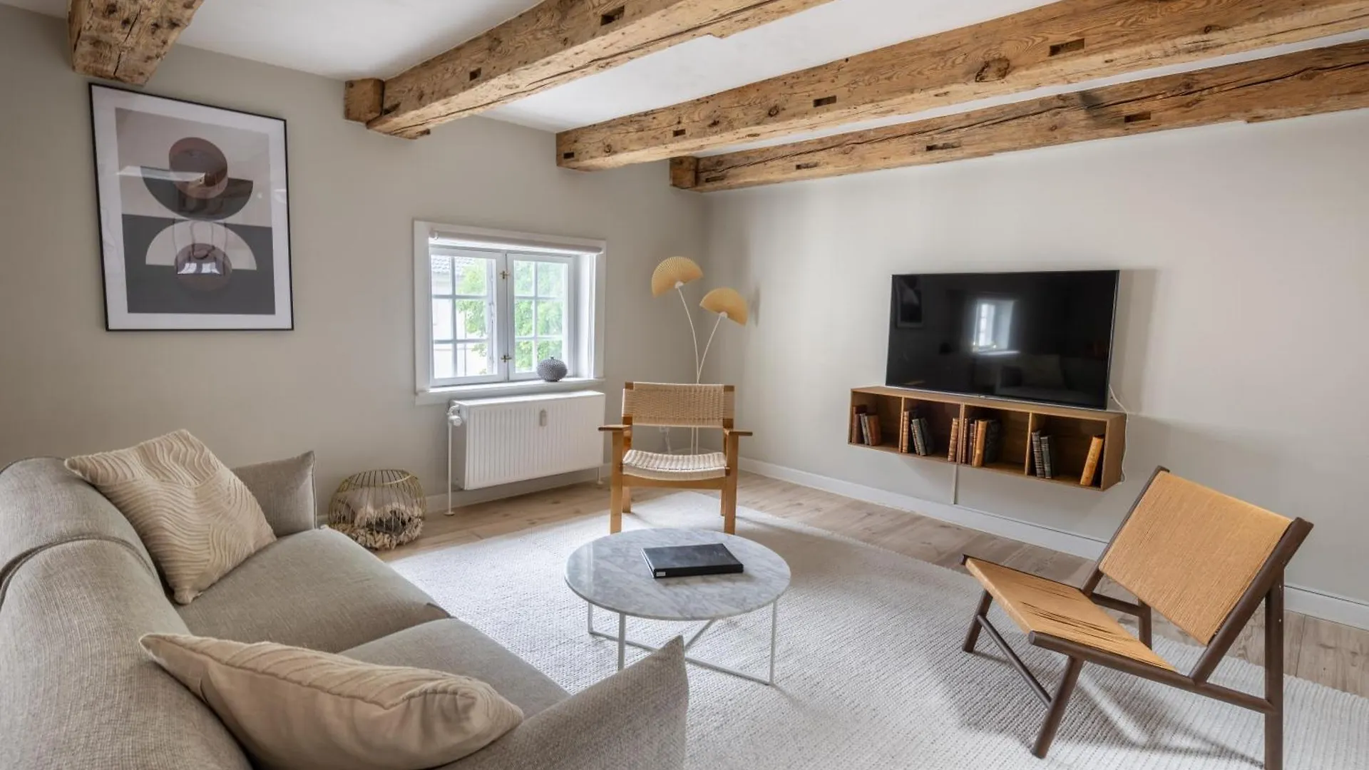 City Apartment With Exposed Ceiling Beams Copenhagen