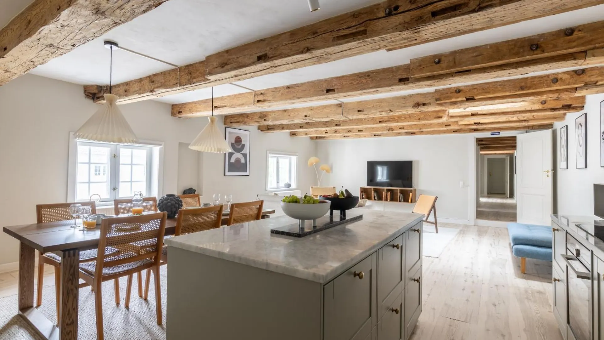 City Apartment With Exposed Ceiling Beams Copenhagen